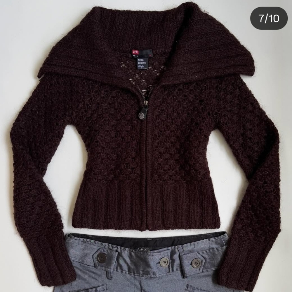 Vintage 90's Diesel Black Zipup Sweater Mohair Blend Knit Cardigan Size Medium